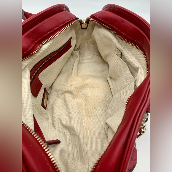 Auth Gucci Red Guccisima Leather Small Bowler Bag Gold Heart Charm Preloved - Picture 14 of 15